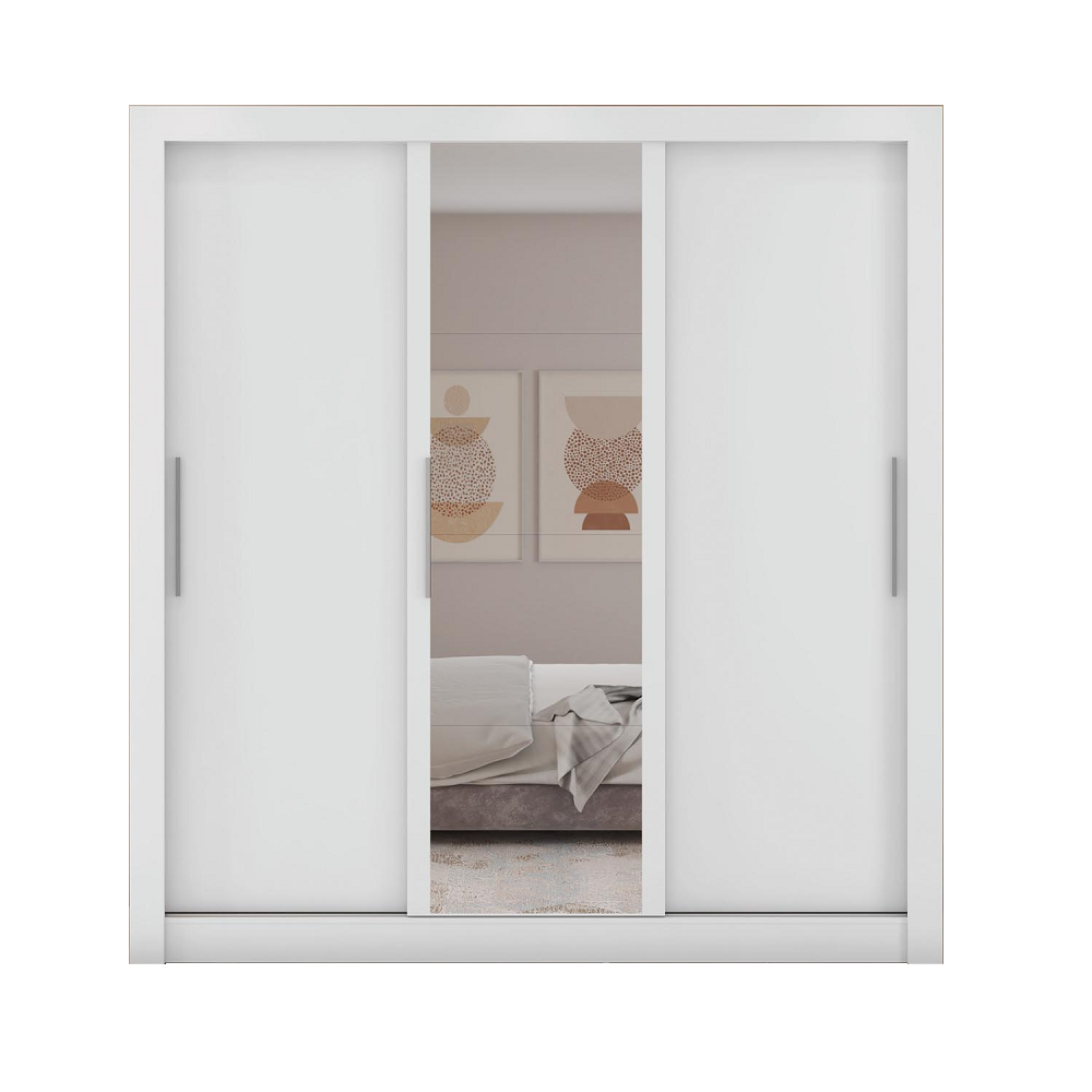 Guarda-Roupa Casal 3 Portas com Espelho Branco Caemmun Santiago RN 1.9, , large image number 0