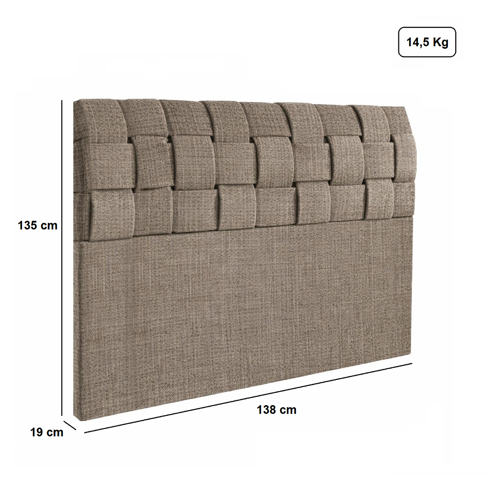 Cabeceira de Casal Estofada 138 cm Linho Bege L07 JW Paris, , large image number 1