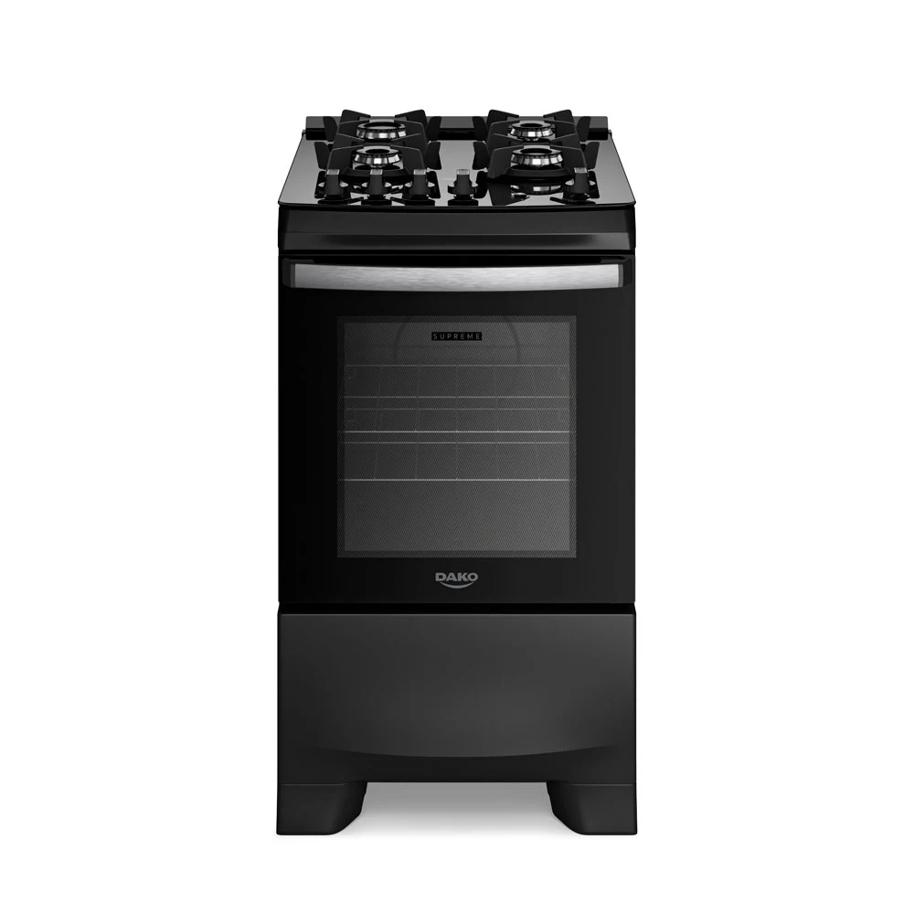 Fogão 4 Bocas Dako Acendimento Automático Mesa de Vidro Preto Bivolt Supreme Glass