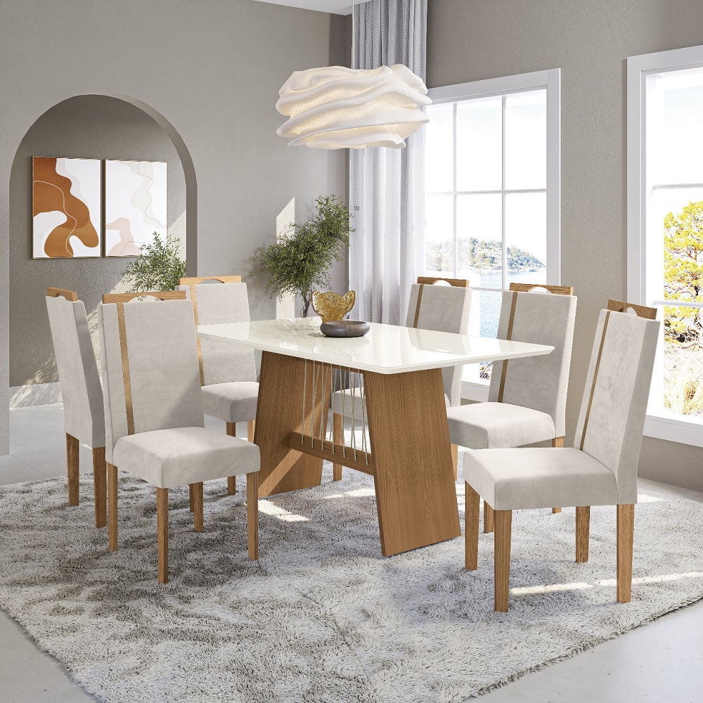 Conjunto Mesa de Jantar 6 Cadeiras Retangular Kappesberg 6CAD166NEA-A036 Canela/Off White/Bege, , large image number 1