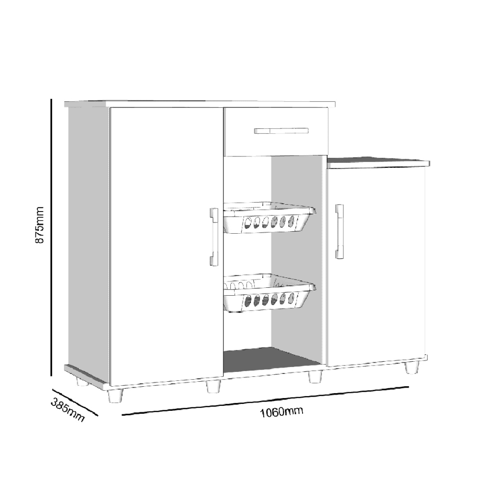 Fruteira de Ch&atilde;o para Cozinha 2 Portas 1 Gaveta Londres Magno - Branco, , large image number 3