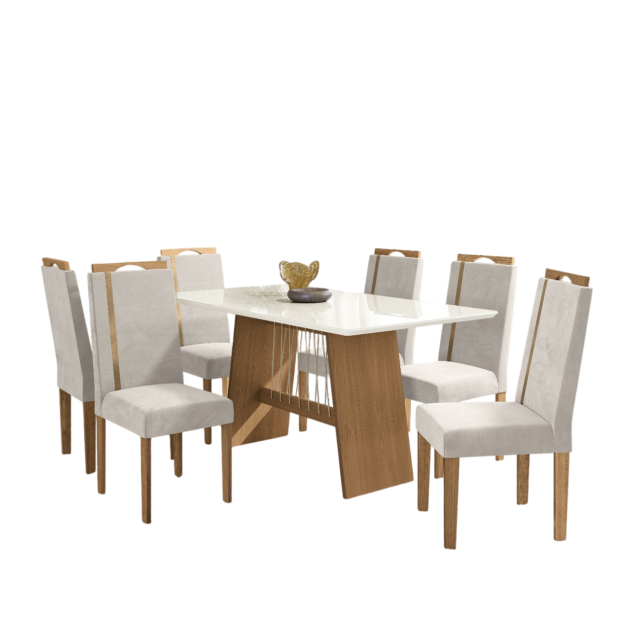 Conjunto Mesa de Jantar 6 Cadeiras Retangular Kappesberg 6CAD166NEA-A036 Canela/Off White/Bege
