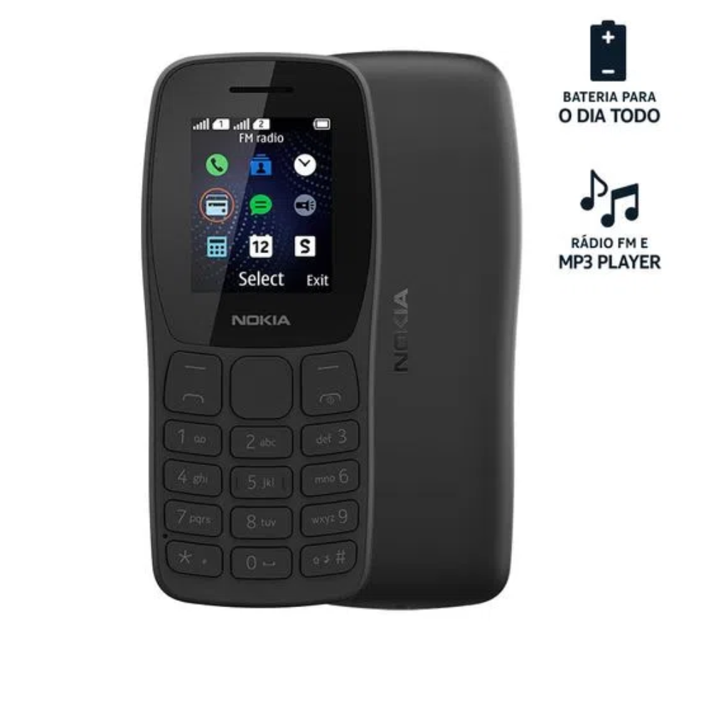 Celular Nokia 105 Preto Com 2 Chips Rádio FM Lanterna, , large image number 1