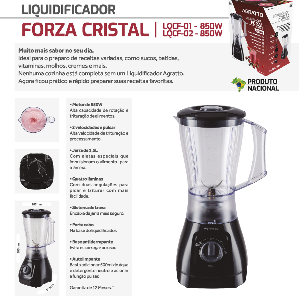 Liquidificador Agratto Forza LQLF-02 Leitoso 1,5L 850W Preto , , large image number 8