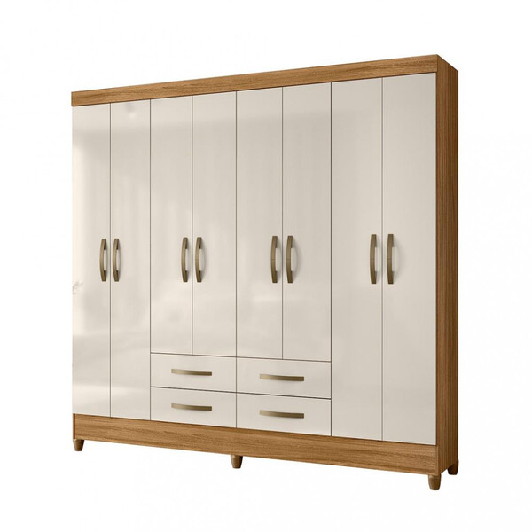 Guarda-Roupa Casal 8 Portas 4 Gavetas Freijó/Off White Moval Flórida