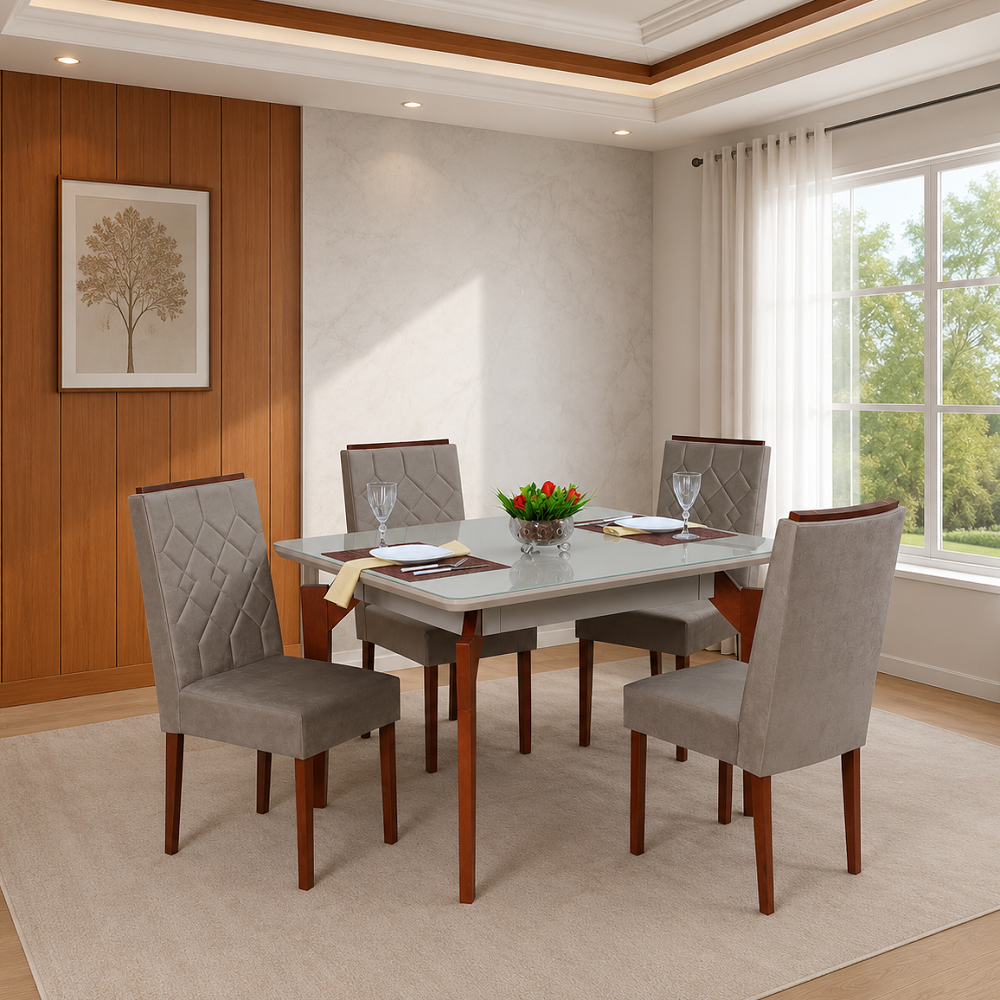 Mesa de Jantar 4 Cadeiras Torino Retangular 114x93cm Bege/MelOff White S&atilde;o Carlos Abeille, , large image number 1