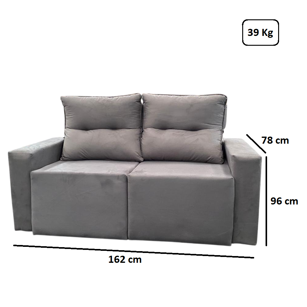 Sof&aacute; 2 Lugares 2 Assentos Retr&aacute;til e Reclin&aacute;vel Cinza 162cm Movelpaz Viena, , large image number 2