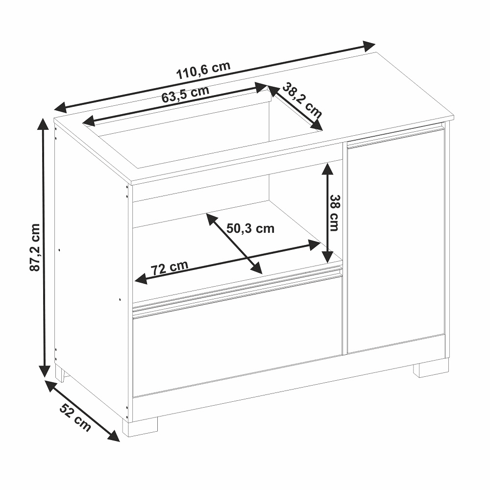Balc&atilde;o De Cozinha Para Cooktop E Forno 1 Porta 1 Gaveta Branco NT3050 Not&aacute;vel, , large image number 5