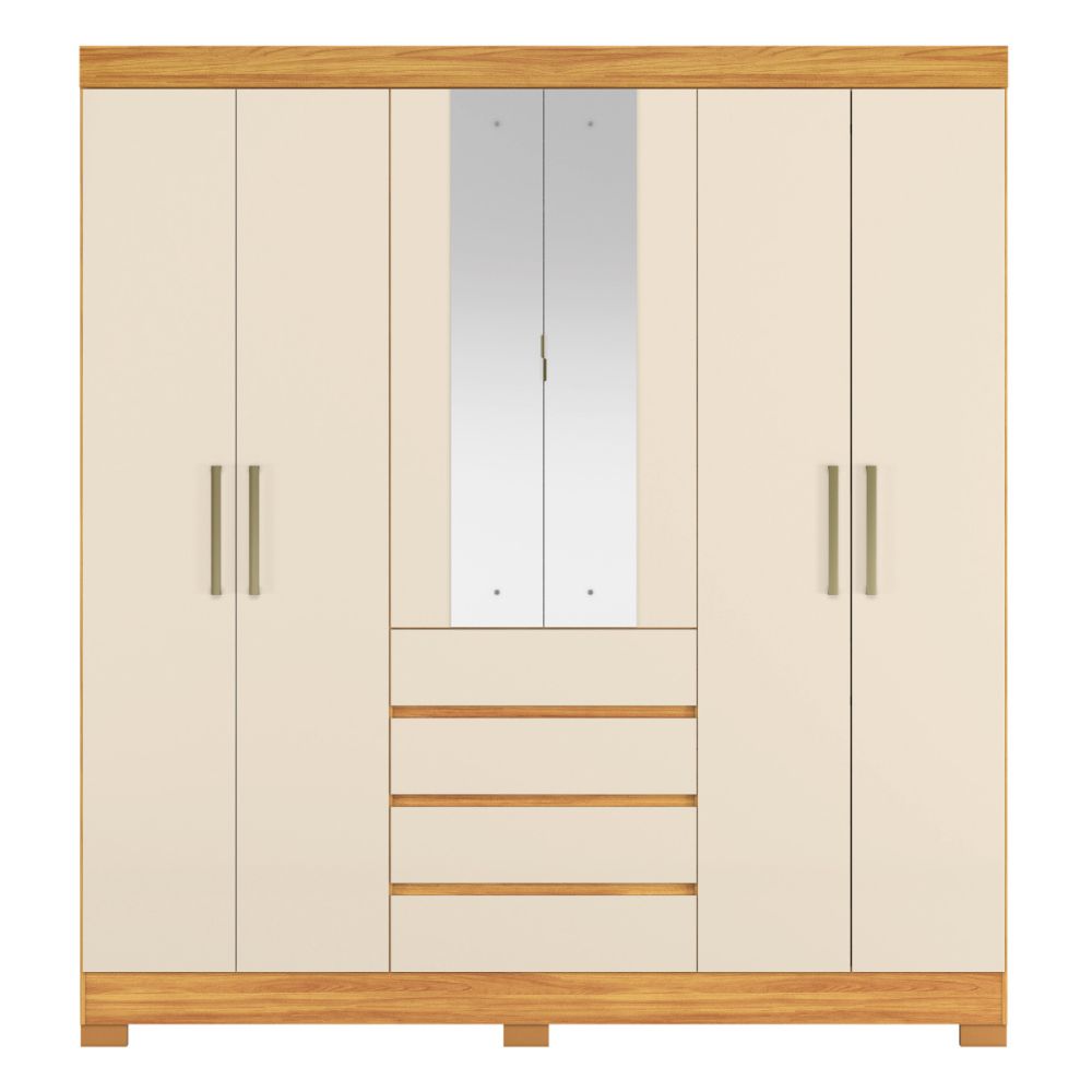 Guarda-Roupa Casal 6 Portas 4 Gavetas Cinamo/Off White com Espelho Opera Demóbile