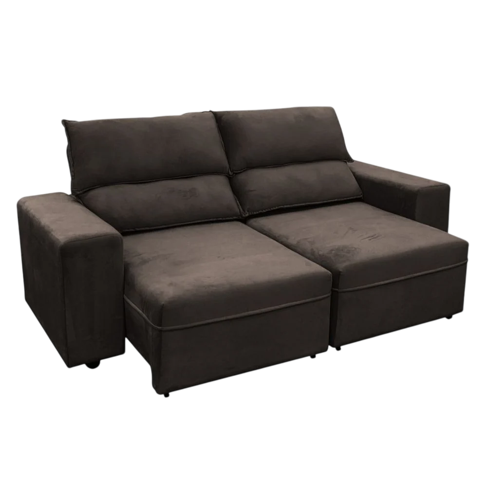 Sof&aacute; Retr&aacute;til e Reclin&aacute;vel 2 Lugares 200cm Veludo Marrom Escuro Nordeste Flex, , large image number 0