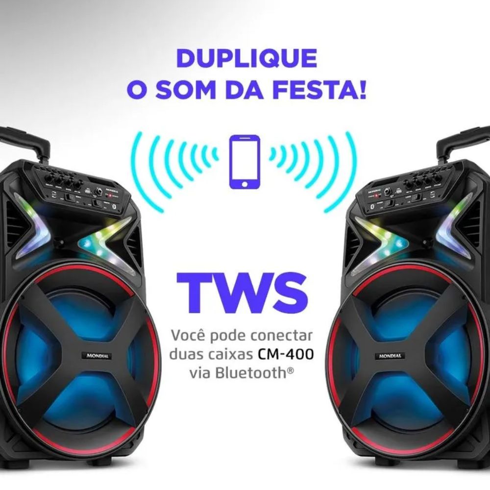 Caixa de Som Amplificada Mondial Bluetooth USB Rádio FM 400W Bivolt CM400, , large image number 3