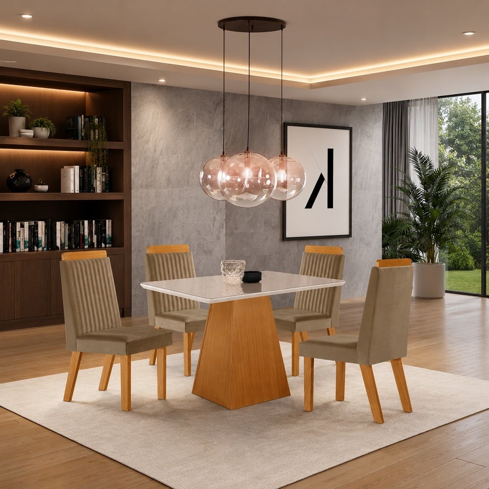 Conjunto Mesa de Jantar 4 Cadeiras Riviera Retangular LJ Prada 120x80cm Marrom, , large image number 1