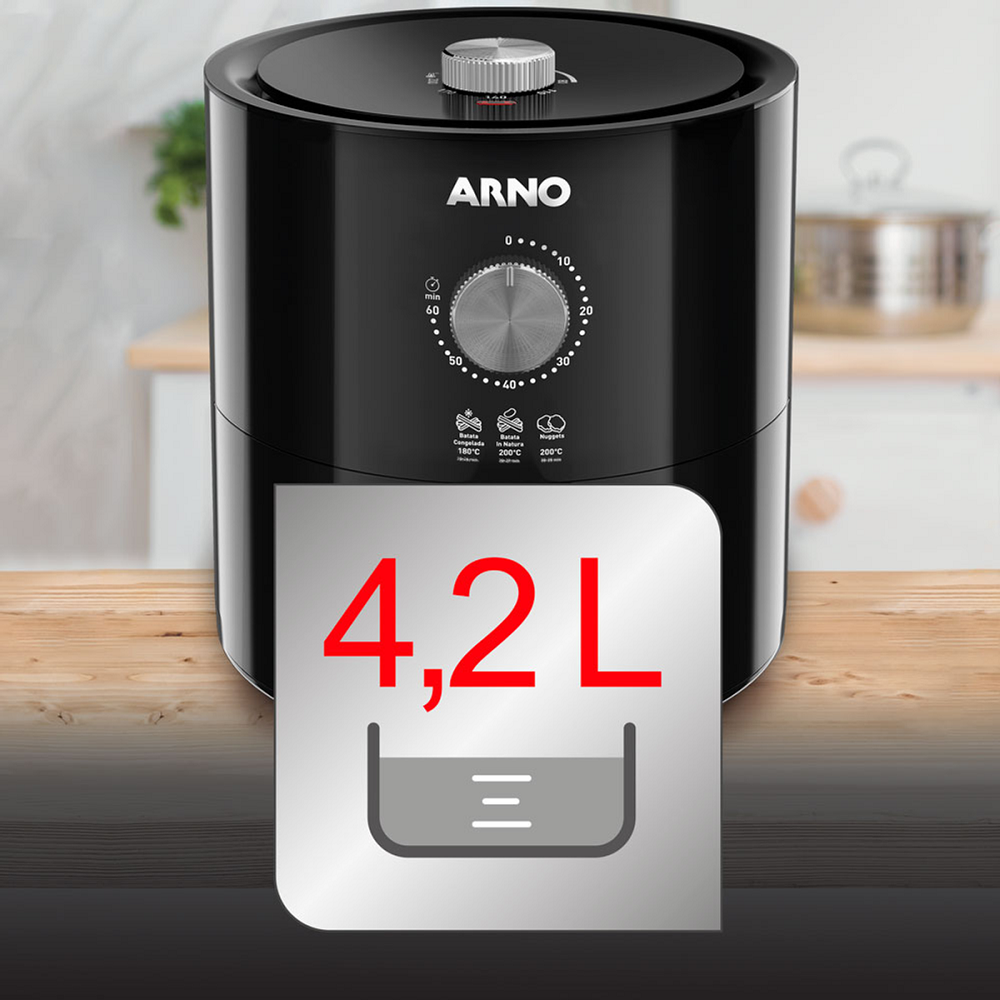 Fritadeira Elétrica Air Fryer Arno Sem Óleo 4,2 Litros 220V 1490W Preta Meca UFRP, , large image number 6