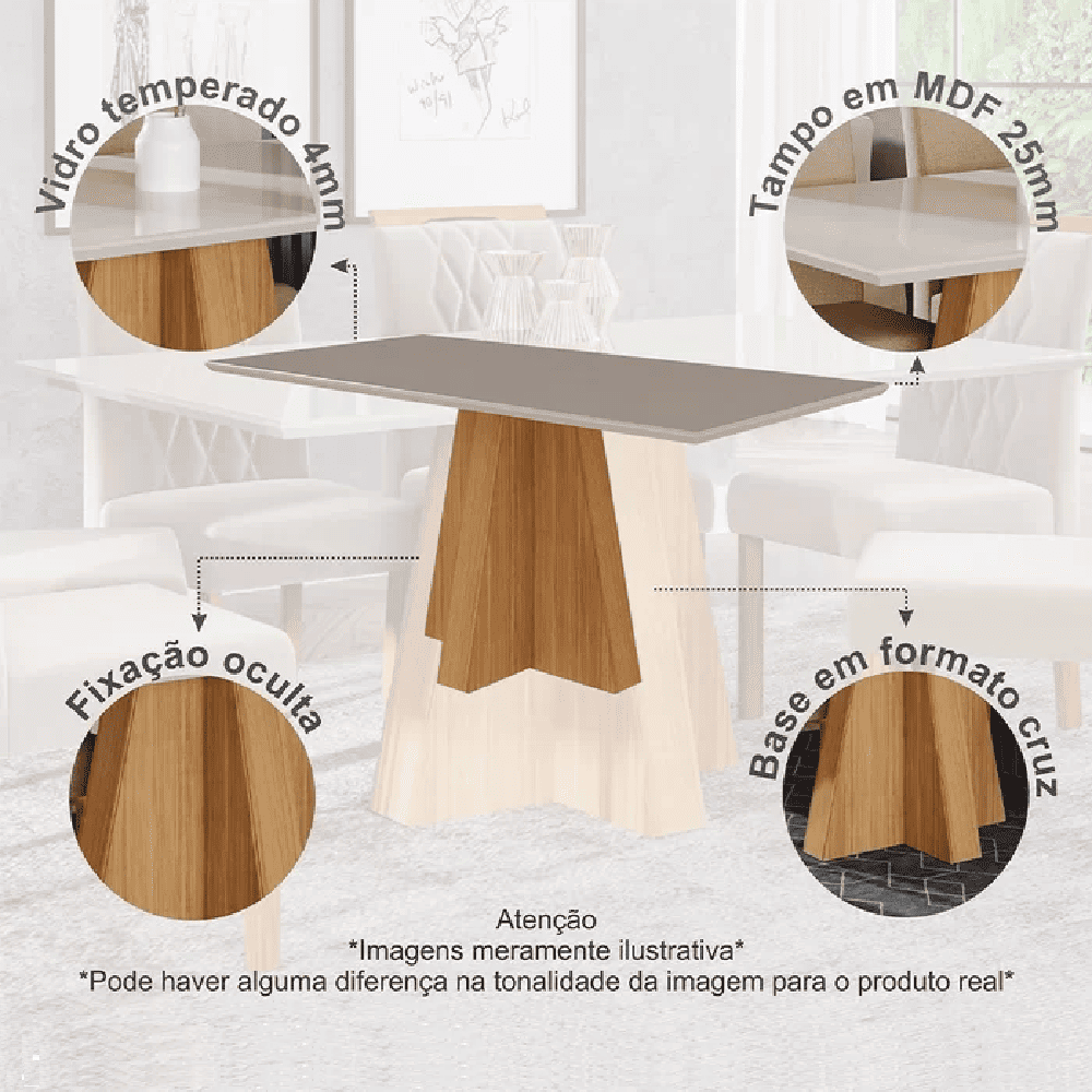 Conjunto Mesa Sala de Jantar Retangular 6 Cadeiras Maia Cimol Patricia, , large image number 4