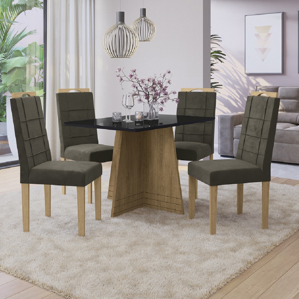 Conjunto de Mesa com 4 Cadeiras Linho Chumbo Freijó/Preto Kappesberg BA25, , large image number 0