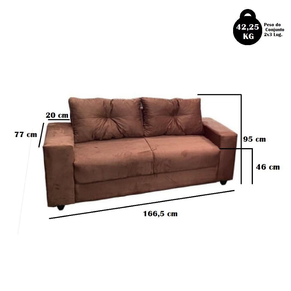 Sof&aacute; 2x3 Lugares 291 cm Marrom 163 Movelpaz Amisterd&atilde;, Marrom, large image number 2