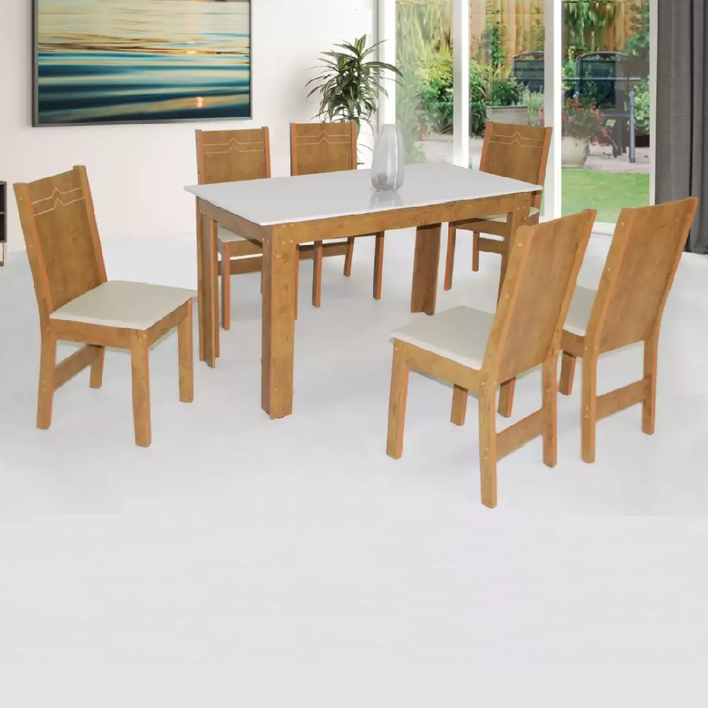 Conjunto de Mesa de Sala de Jantar 6 Cadeiras Elane Retangular 120x80 São Carlos Millena