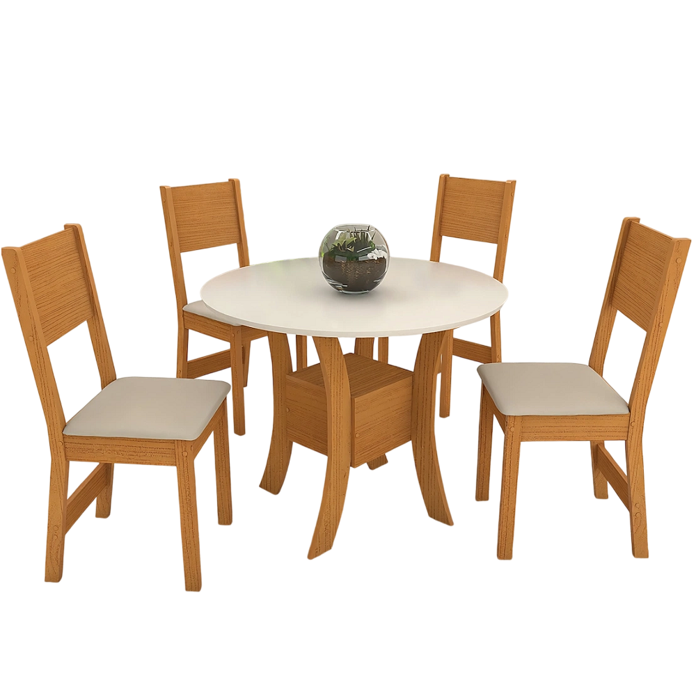 Conjunto Mesa Sala de Jantar 4 Cadeiras Milena Redonda 90cm S&atilde;o Carlos Ayla