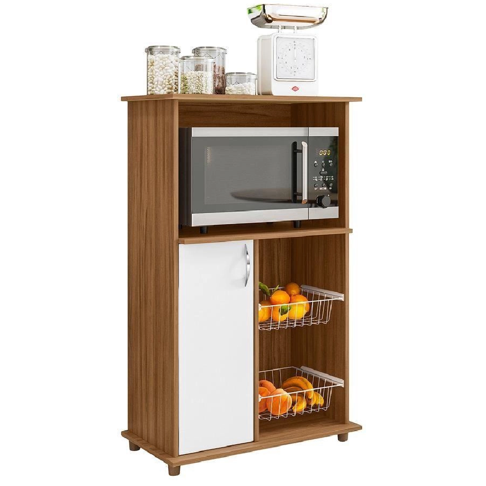 Fruteira de Cozinha com Tampo 1 Porta 1 Nicho para Microondas Freijó/Branco Notável NT3075