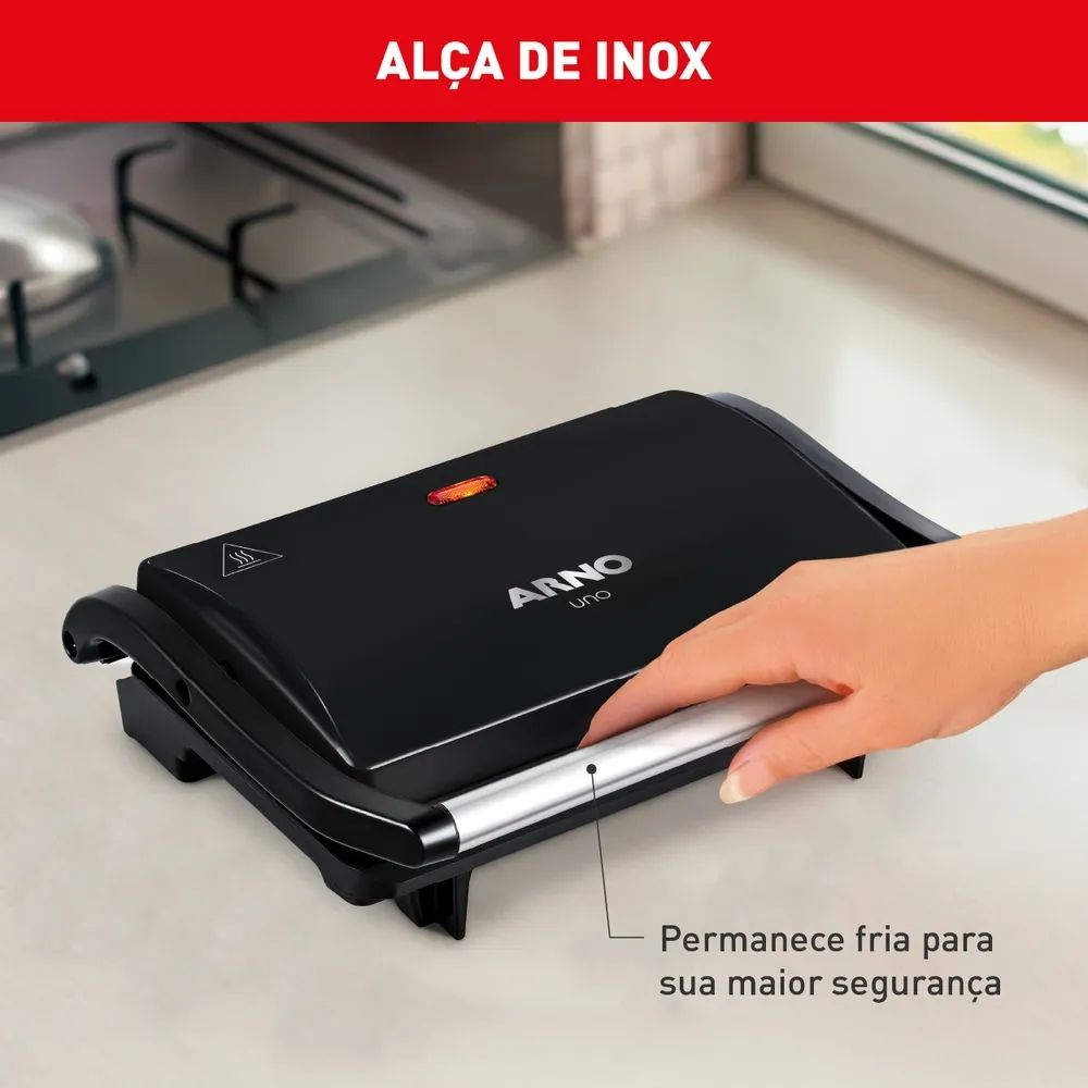 Sanduicheira Grill Arno Compact 220V Antiaderente Preta 850W GPTO, , large image number 2