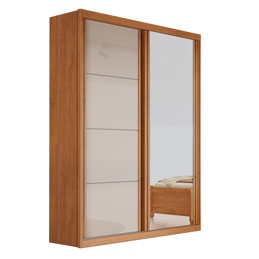 Guarda-Roupa Casal 2 Portas 2 Gavetas com Espelho Nature/Off White Bianchi Angra