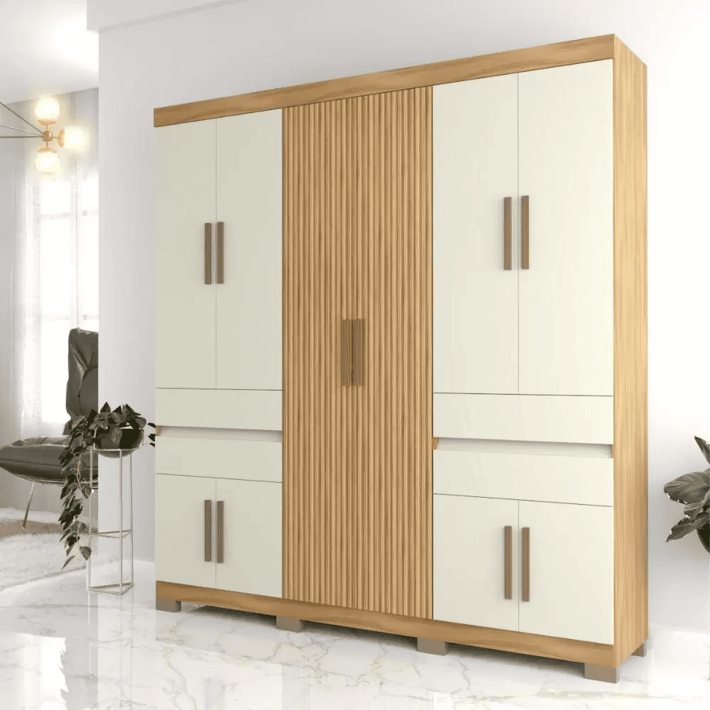 Guarda-Roupa Casal 10 Portas 4 Gavetas Freijo/Off White Avelan Nevada, , large image number 1