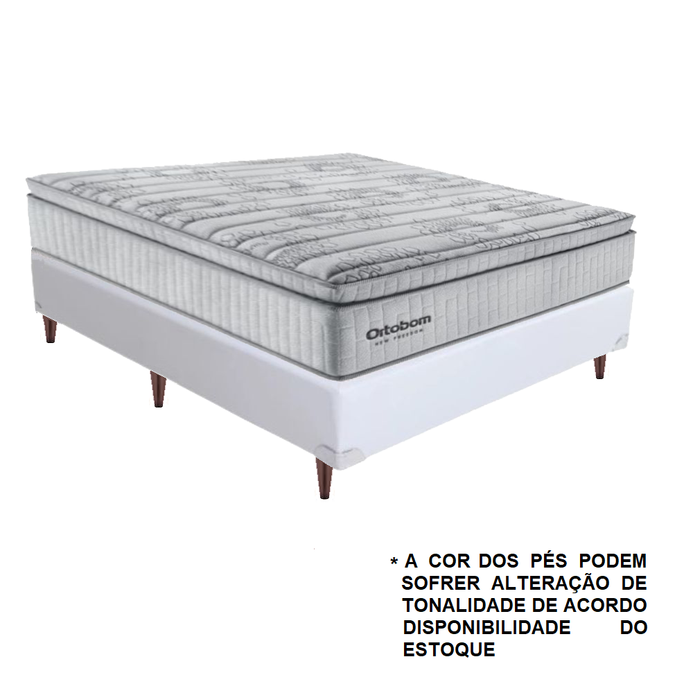 Cama Box Casal Colchão + Base Courino D33 Molas Ensacadas Freedom Branco 138x188x74 cm Ortobom