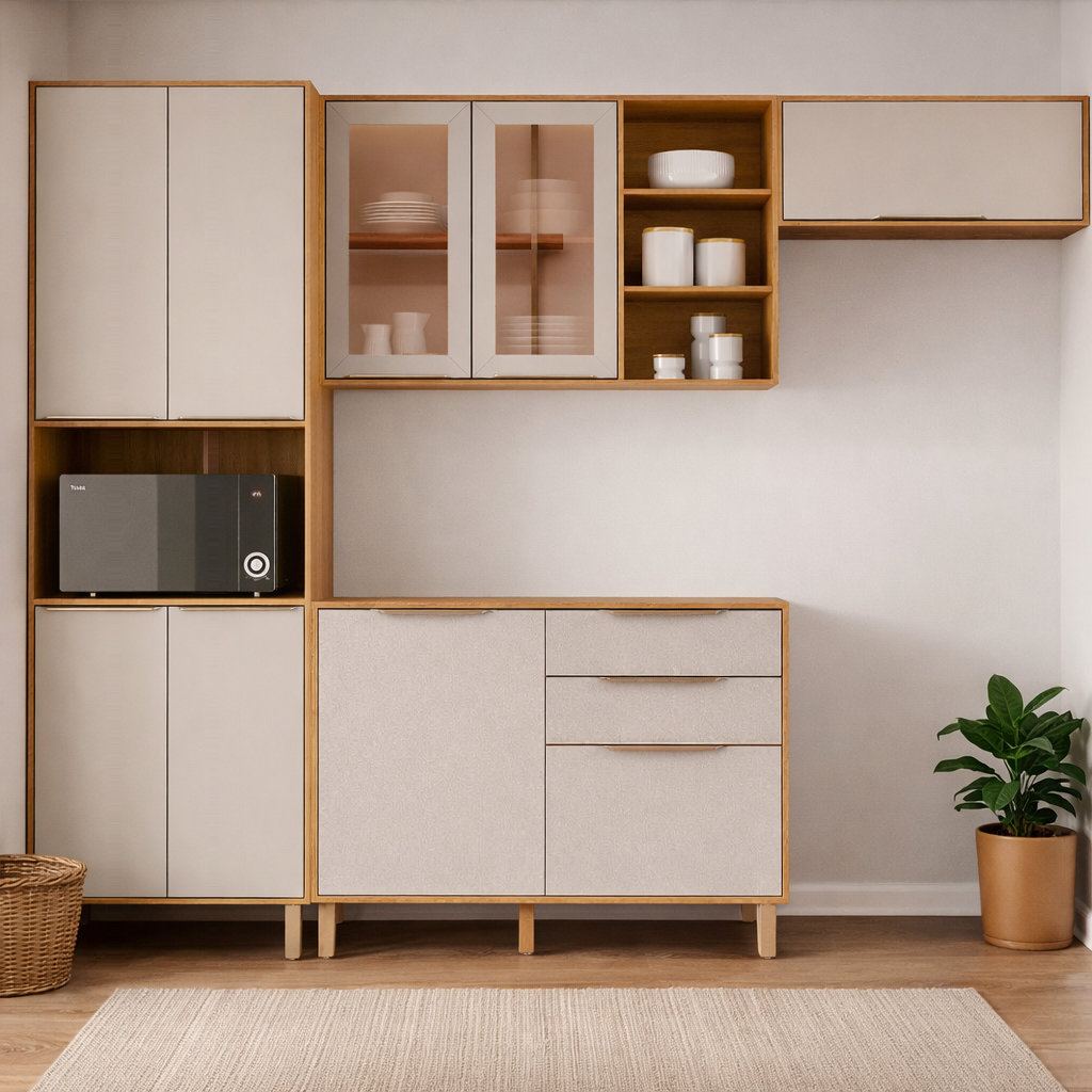 Cozinha Completa 9 Portas 2 Gavetas Cinamomo Off White MGM Brilhante -100% MDF, , large image number 1