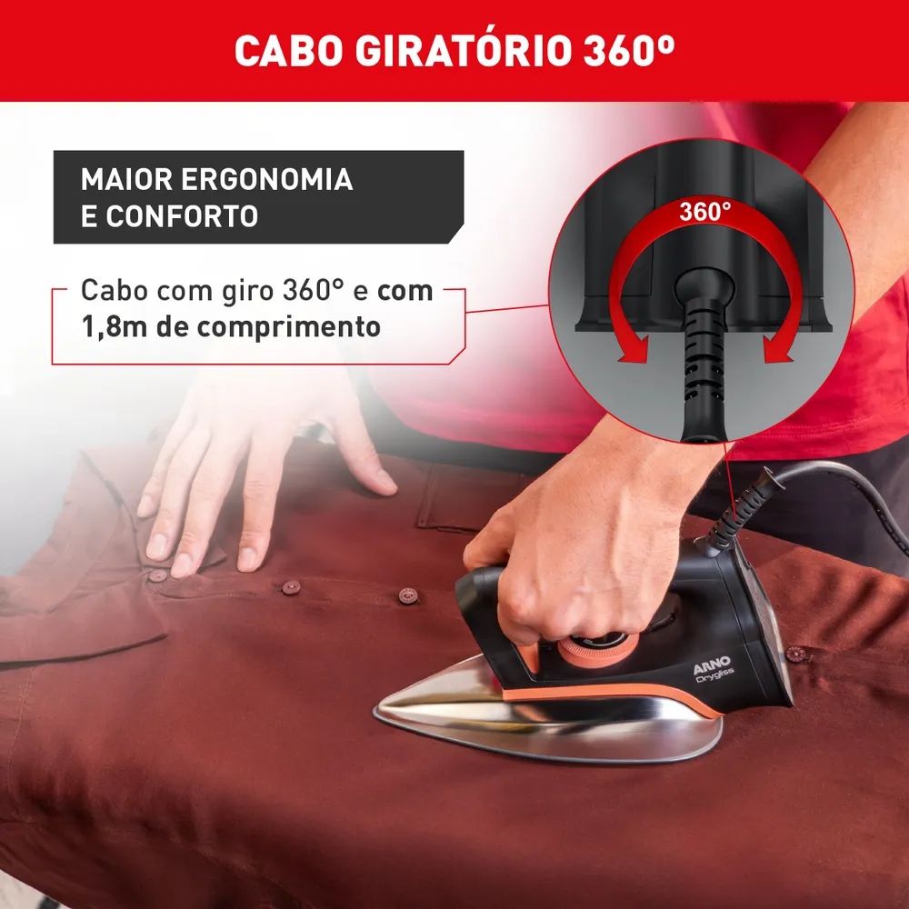 Ferro De Passar Roupa a Seco Arno Drygliss 220V com Base Antiaderente FS31 1100W Preto, , large image number 5