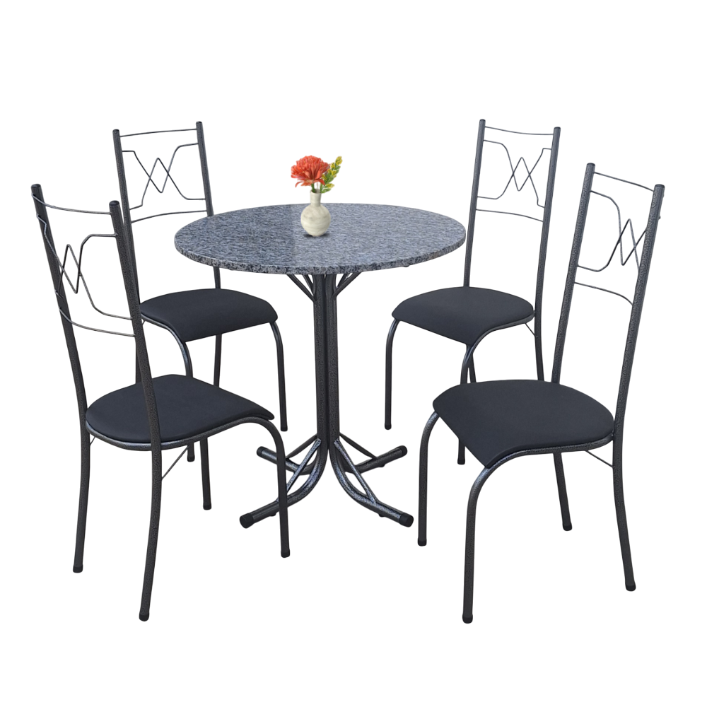 Mesa de Cozinha 4 Cadeiras Luna Luxo Tampo de Granito Redonda 80x80cm Aço Coelho