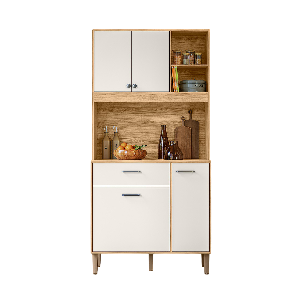 Kit de Cozinha 90 cm 4 Portas 1 Gaveta Freijó/Off White Nicioli Erva Doce
