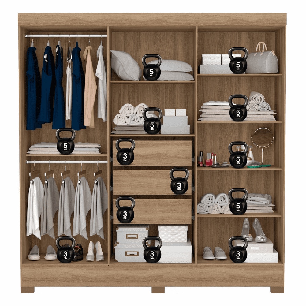 Guarda-Roupa Casal com Espelho 6 Portas 3 Gavetas Amendoa/Off White Dem&oacute;bile Pr&aacute;tico, , large image number 7