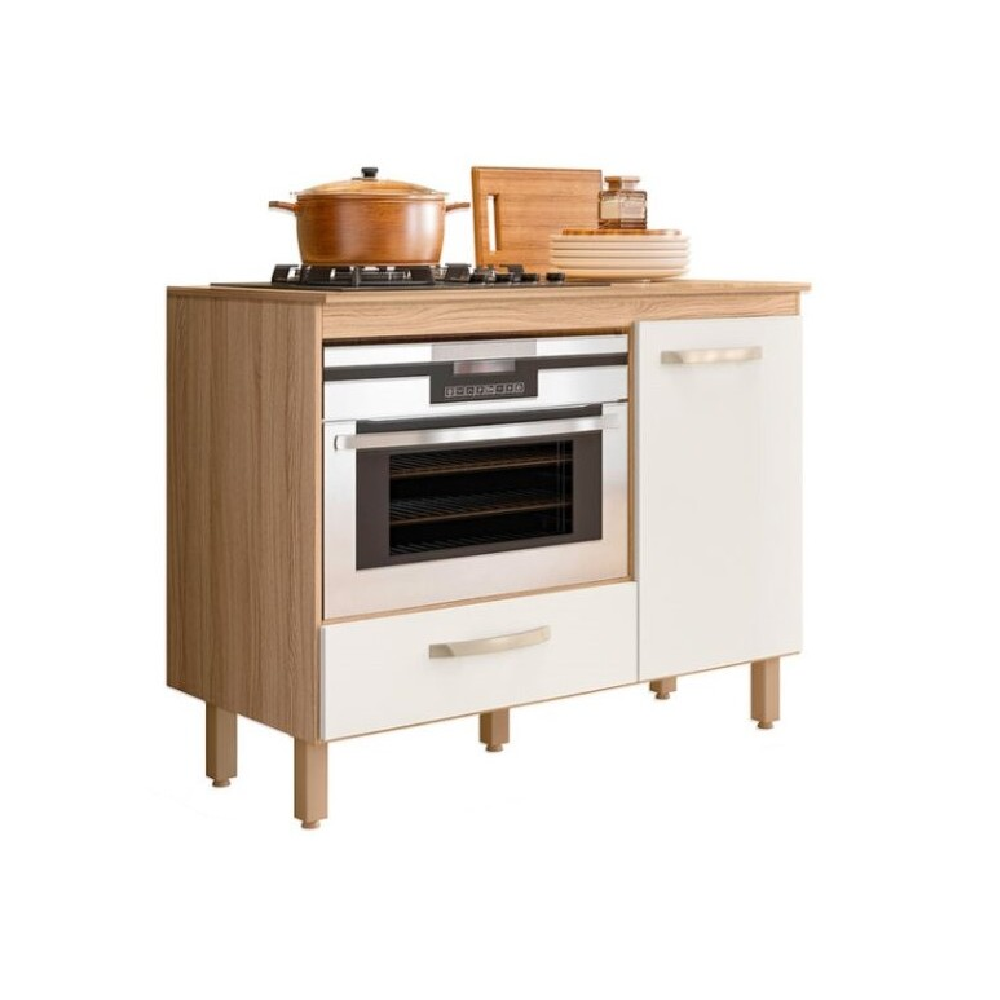 Balcão de Cozinha para Cooktop e Forno Fit 1 Porta 1 Gaveta Freijó/OffWhite Nicioli, , large image number 1