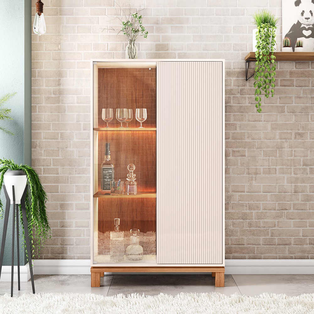 Cristaleira 2 Portas Mondrian Microripado Off White MR/Freijó Caemmun, , large image number 2