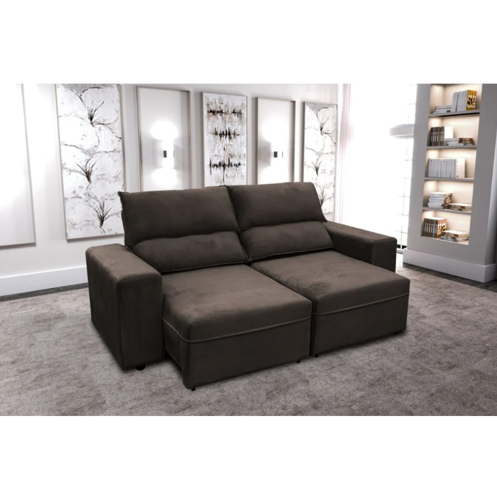 Sof&aacute; Retr&aacute;til e Reclin&aacute;vel 2 Lugares 200cm Veludo Marrom Escuro Nordeste Flex, , large image number 1