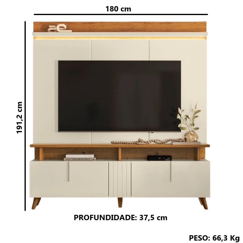 Estante Home para Tv at&eacute; 70 Polegadas Off White/Canela M&ouml;bler Petr&oacute;polis, , large image number 2