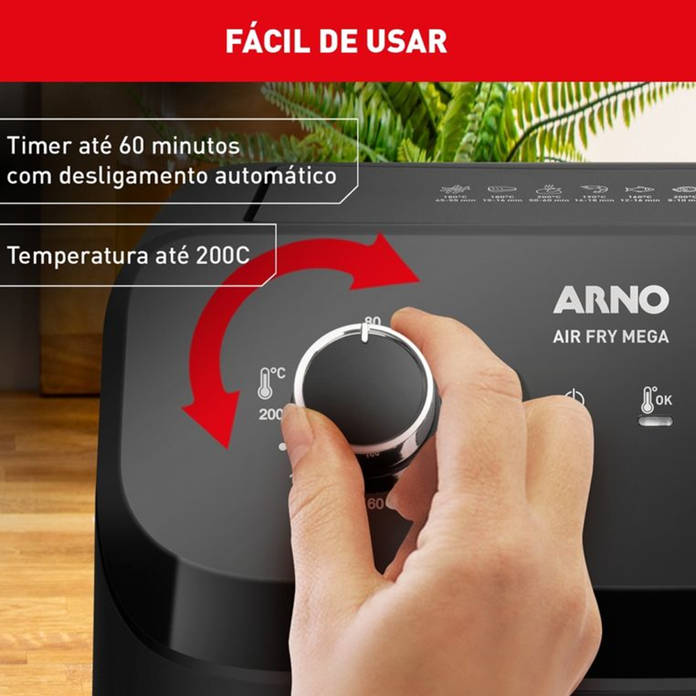 Fritadeira Elétrica Air Fryer Arno Sem Óleo 7,5 Litros 220V 1700W Mega AFM7 Preta, , large image number 6