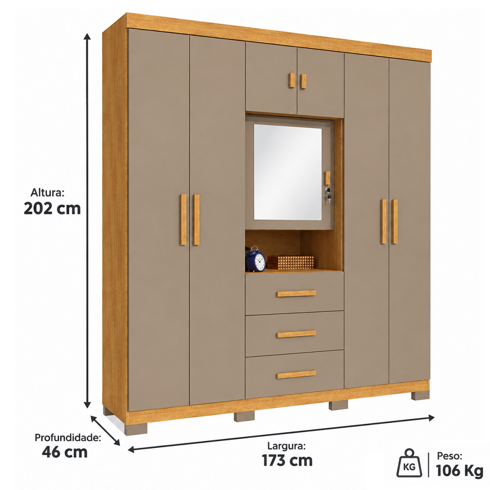 Guarda-Roupa Casal 7 Portas 3 Gavetas Freij&oacute;/Caf&eacute; Avelan Cat&acirc;nia Luxo, , large image number 3