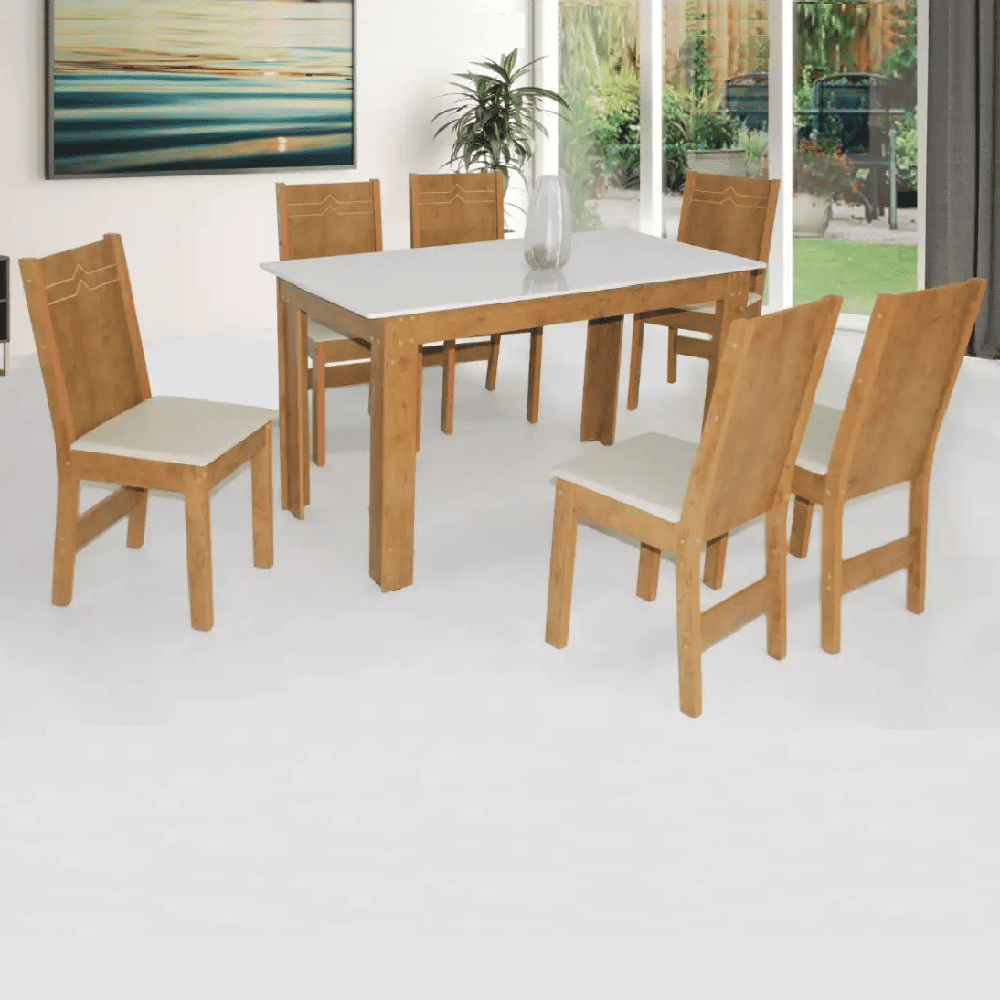 Conjunto de Mesa de Sala de Jantar 6 Cadeiras Elane Retangular S&atilde;o Carlos Millena, , large image number 1