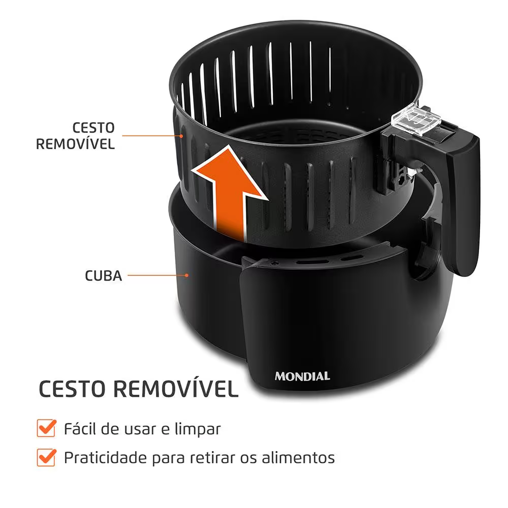Fritadeira Elétrica Air Fryer Mondial Sem Óleo 3,6 Litros Preta 220V AF-36-FB, , large image number 3