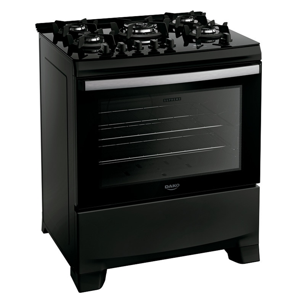 Fogão 5 Bocas Dako Acendimento Automático Mesa de Vidro Preto Bivolt Supreme Glass