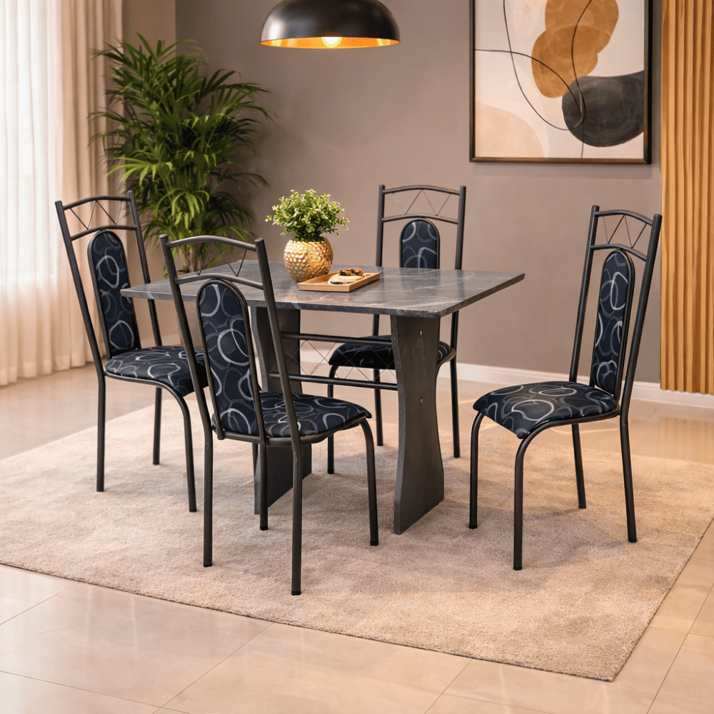 Conjunto de Mesa A&ccedil;o Coelho com 4 Cadeiras e Tampo de Granito 115x75 Catar, , large image number 1