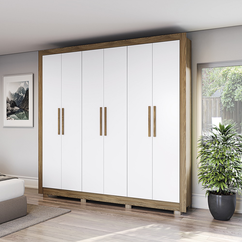 Guarda-Roupa Casal 6 Portas 2 Gavetas Branco/Madeira Kappesberg CB02M569 Nogueira, , large image number