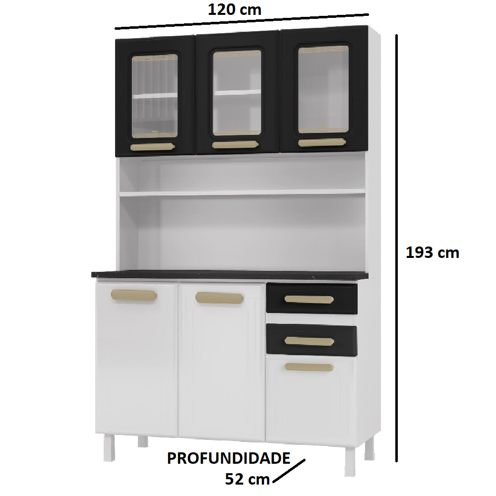Kit de Cozinha 6 portas 2 Gavetas com Vidro New Preto Telasul Ágata, , large image number 2