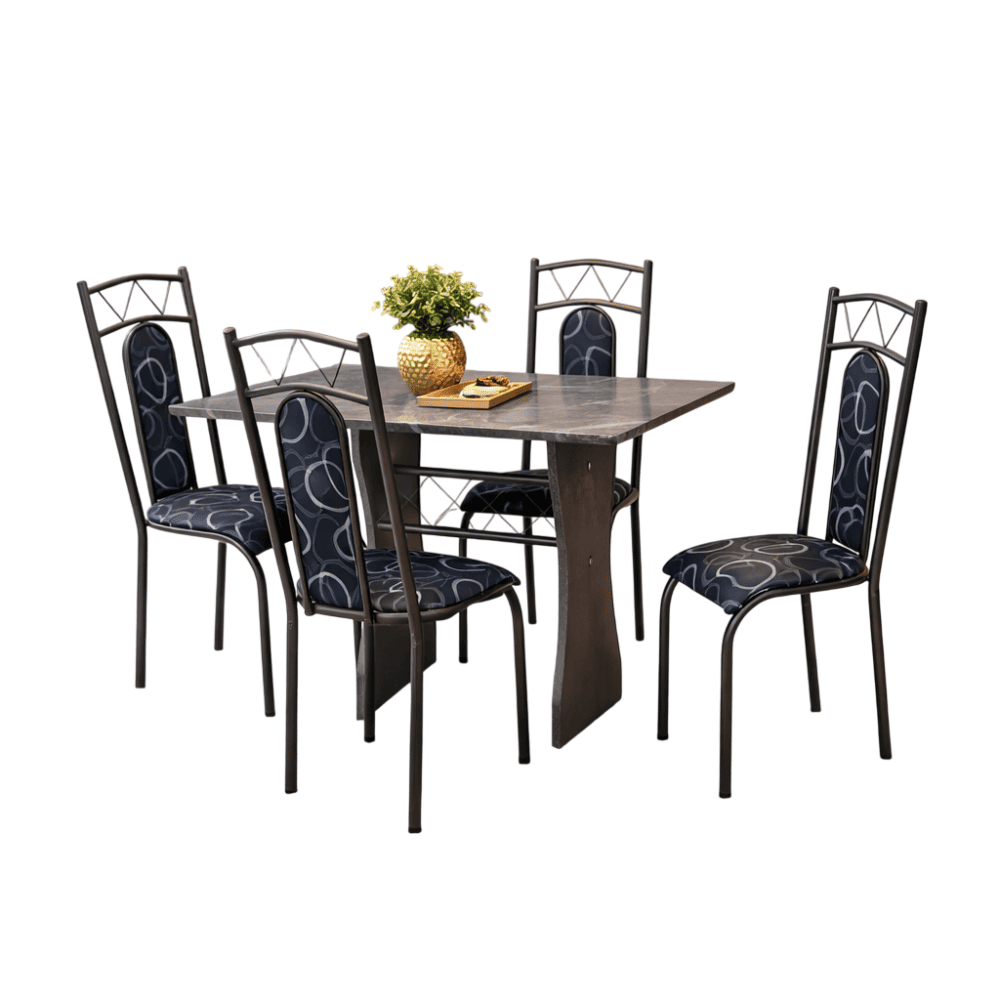 Conjunto de Mesa A&ccedil;o Coelho com 4 Cadeiras e Tampo de Granito 115x75 Catar