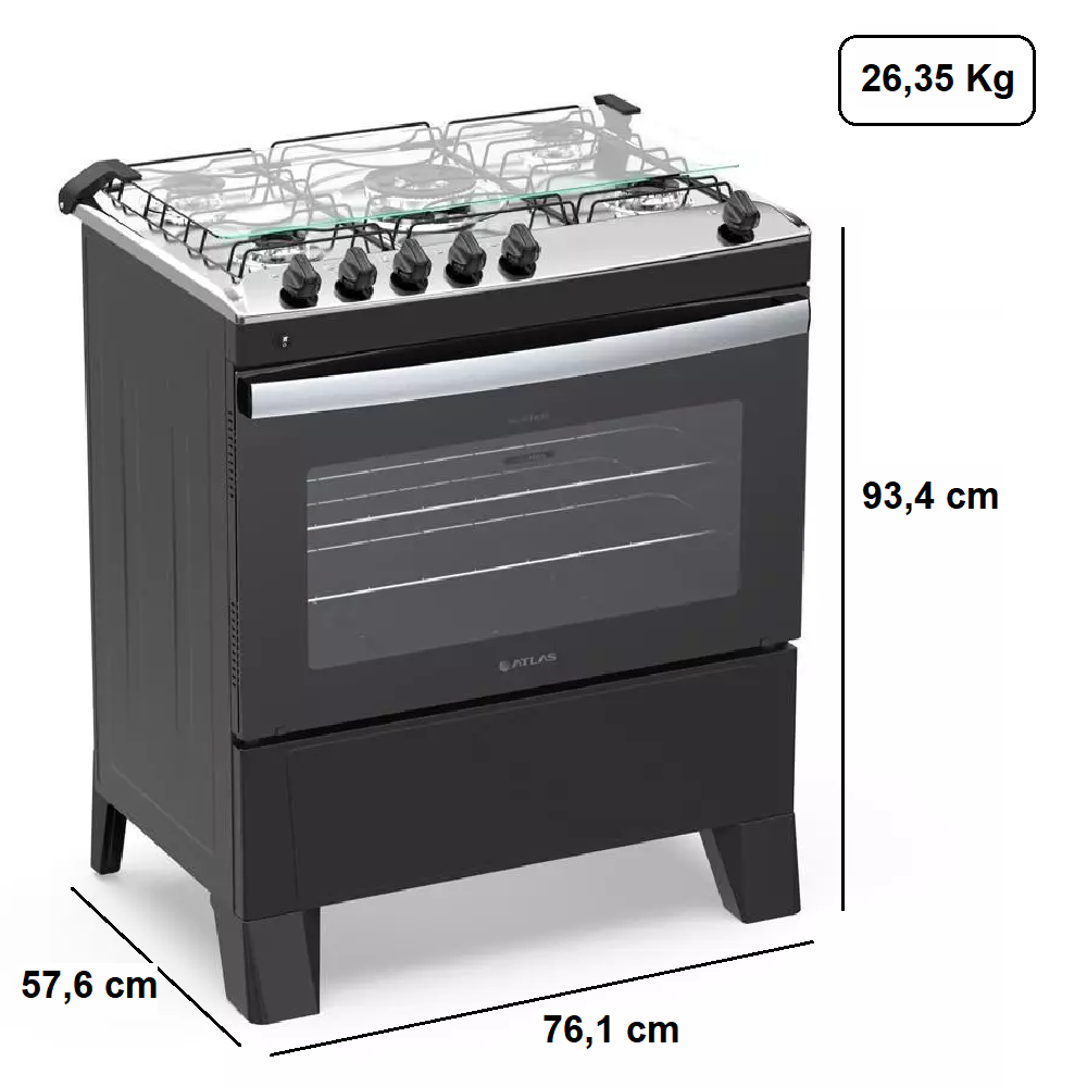 Fog&atilde;o 5 bocas Atlas Autom&aacute;tico Mesa de Inox Preto Mil&atilde;o Fast, , large image number 5