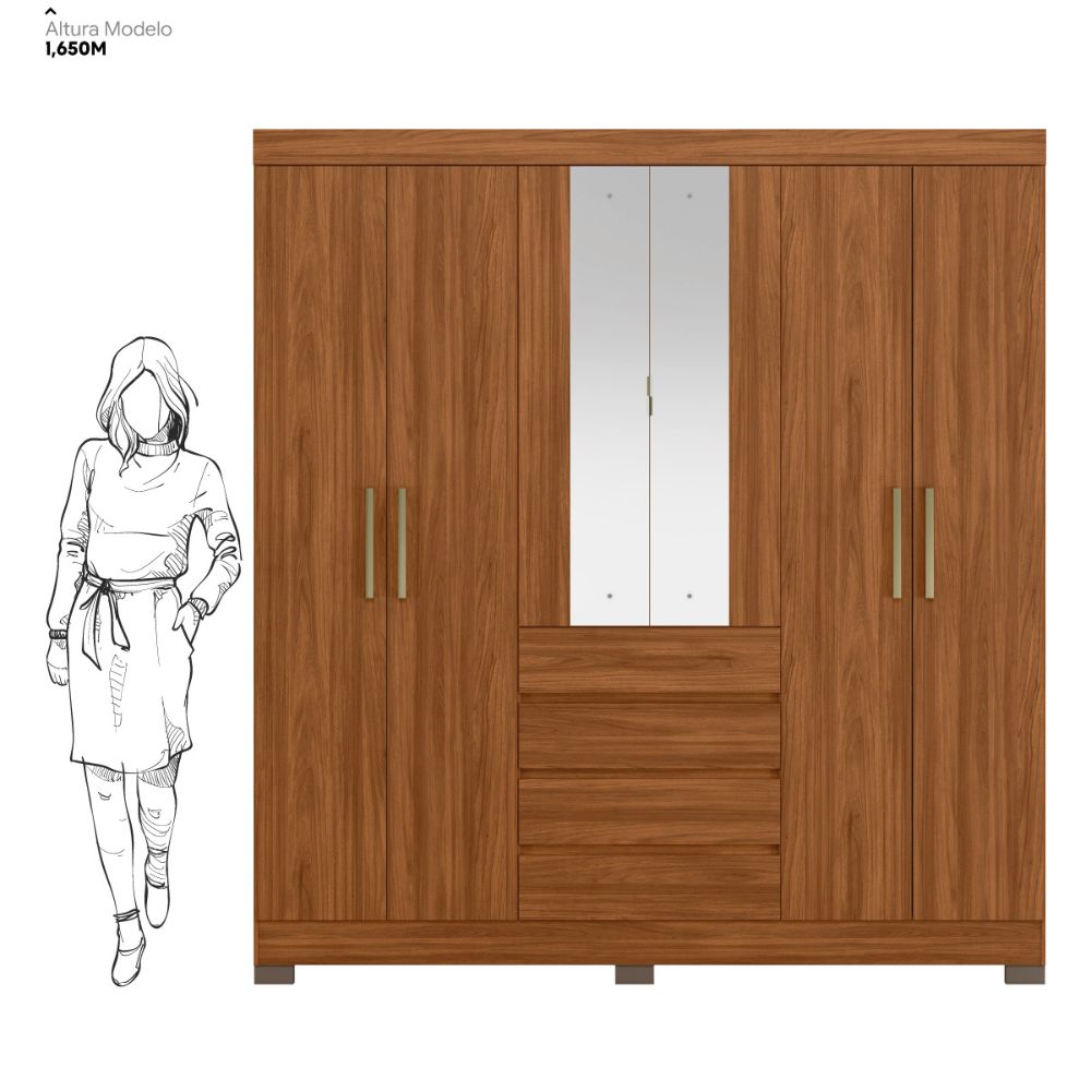 Guarda-Roupa Casal 6 Portas 4 Gavetas Nogueira com Espelho Opera Demóbile, , large image number 7