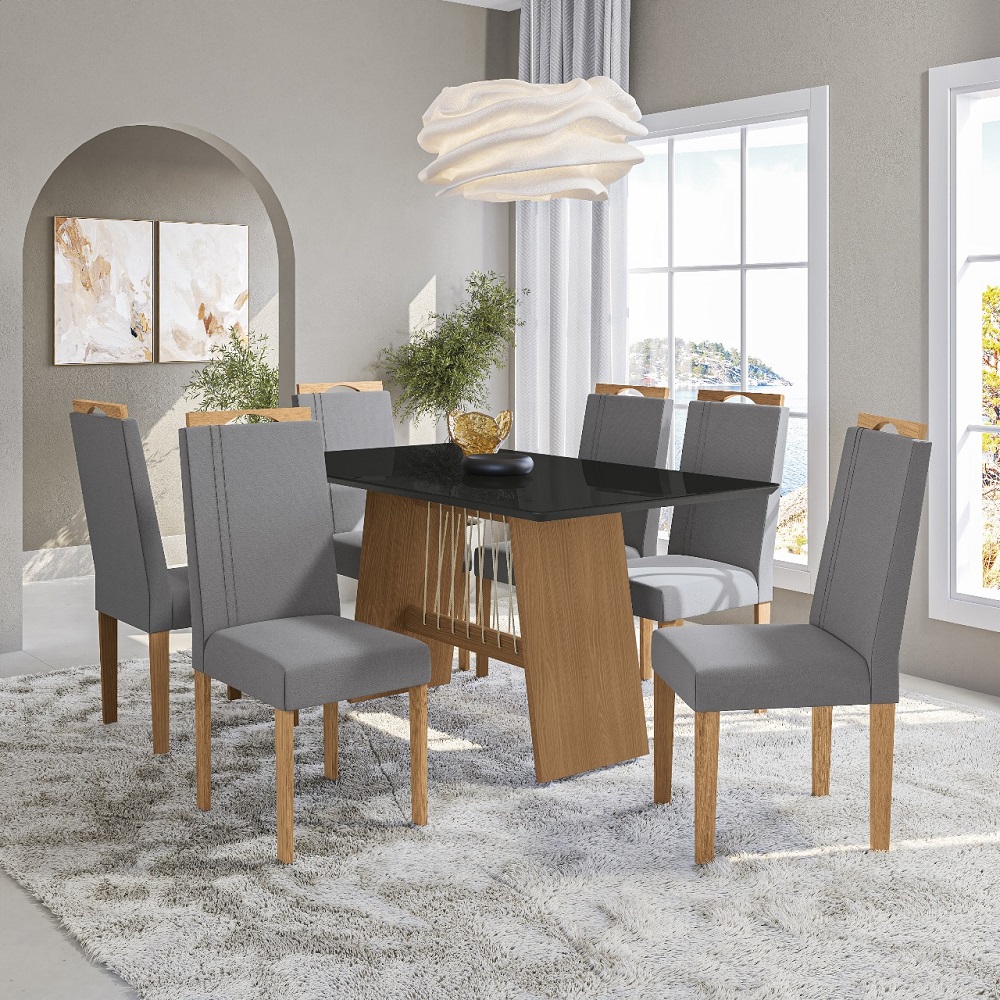 Conjunto Mesa de Jantar 6 Cadeiras Retangular Kappesberg 6CAD165NEA-A050 Canela/Preto/Titânio, , large image number 1