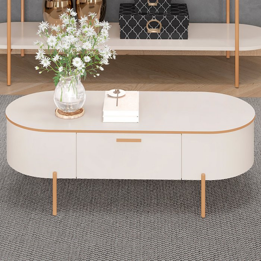 Mesa de Centro Dj Móveis Oval Celena 107,5 x 46,5 cm Off White / Off White, , large image number 5