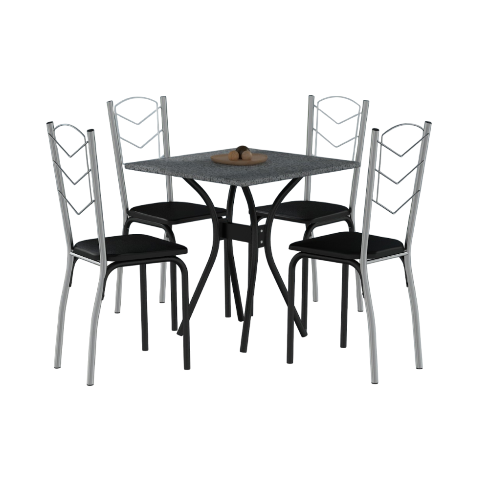 Mesa de Cozinha 4 Cadeiras Letícia Tampo em Granito Quadrado 80x80cm Tubform